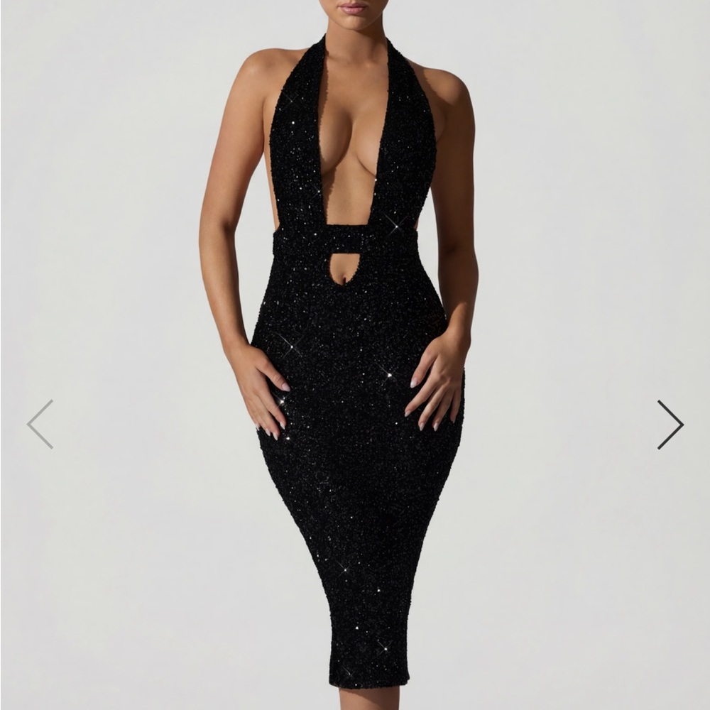 Oh Polly embellished cut out open back Midaxi dress in black
